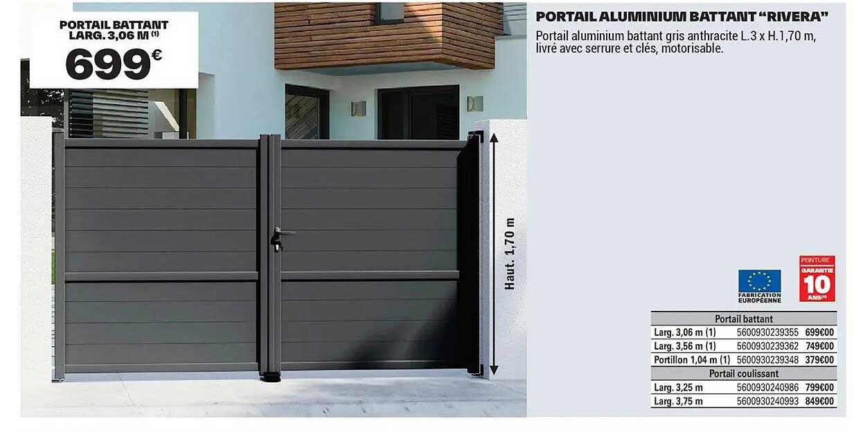 PORTAIL ALUMINIUM BATTANT "RIVERA"