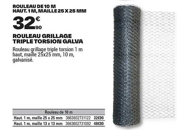 ROULEAU GRILLAGE TRIPLE TORSION GALVA