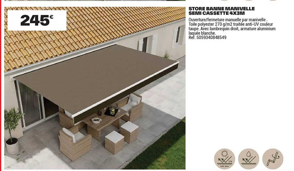 STORE BANNE MANIVELLE SEMI CASSETTE 4X3M