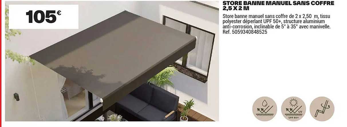 STORE BANNE MANUEL SANS COFFRE 2,5 X 2 M