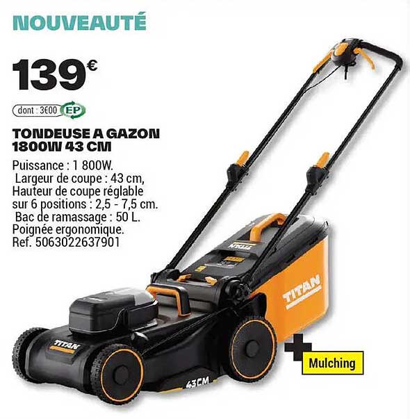 TONDEUSE A GAZON 1800W 43 CM