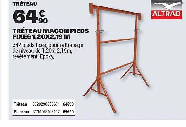 TRÉTEAU MAÇON PIEDS FIXES 1,20X2,19 M