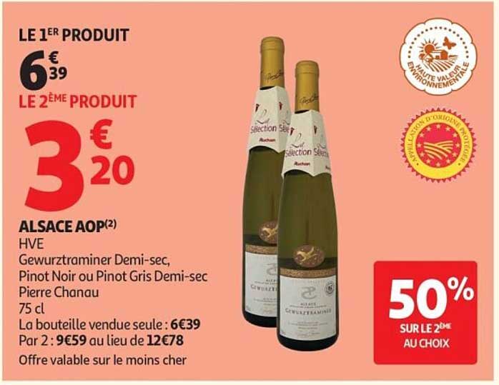 ALSACE AOP(2) HVE Gewurztraminer Demi-sec, Pinot Noir ou Pinot Gris Demi-sec Pierre Chanau 75 cl
