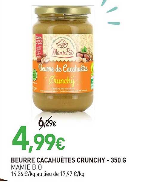 BEURRE CACAHUÈTES CRUNCHY - 350 G
MAMIE BIO