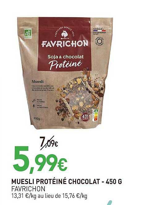 MUESLI PROTÉINÉ CHOCOLAT - 450 G FAVRICHON