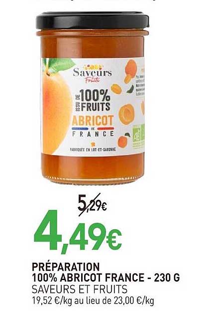 PRÉPARATION 100% ABRICOT FRANCE - 230 G SAVEURS ET FRUITS
