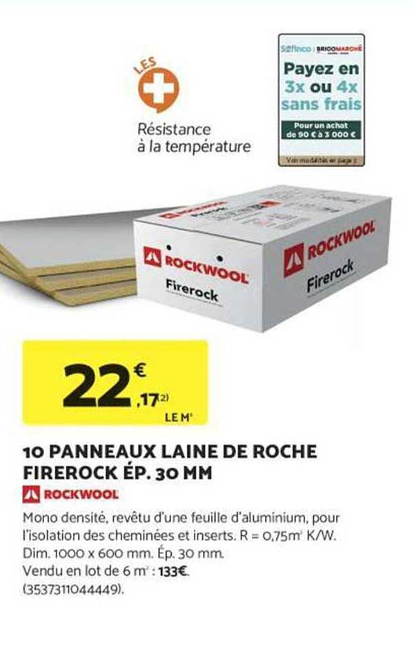 10 PANNEAUX LAINE DE ROCHE FIREROCK ÉP. 30 MM