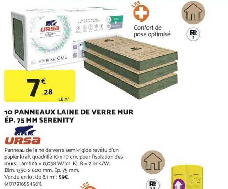 10 Panneaux Laine de Verre Mur Ép. 75 mm Serenity