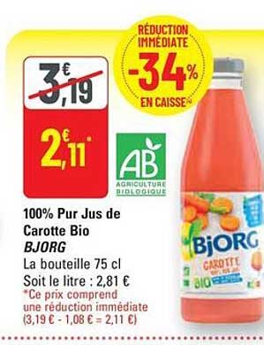 100% Pur Jus de Carotte Bio BJORG
