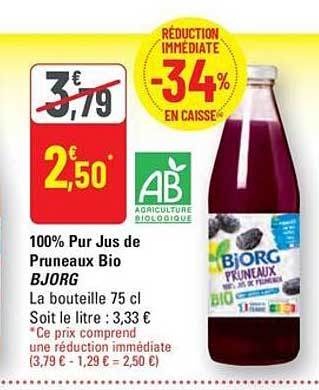 100% Pur Jus de Pruneaux Bio BJORG
