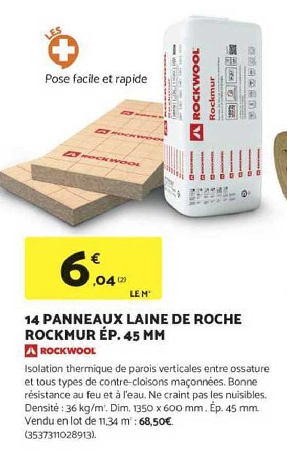 14 PANNEAUX LAINE DE ROCHE ROCKMUR ÉP. 45 MM