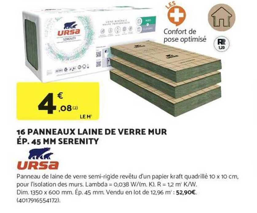 16 PANNEAUX LAINE DE VERRE MUR ÉP. 45 MM SERENITY