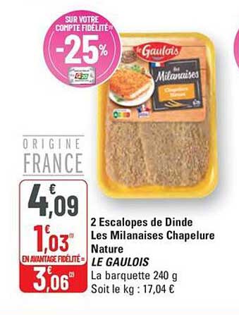 2 Escalopes de Dinde Les Milanaises Chapelure Nature