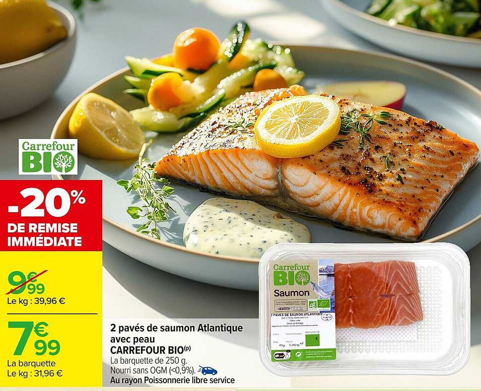 2 pavés de saumon Atlantique avec peau