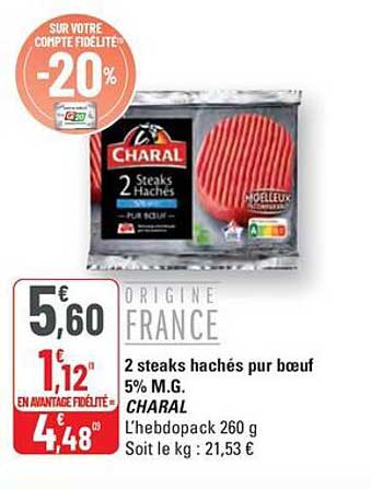 2 steaks hachés pur bœuf 5% M.G.