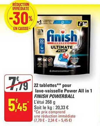 22 tablettes** pour lave-vaisselle Power All in 1 FINISH POWERBALL