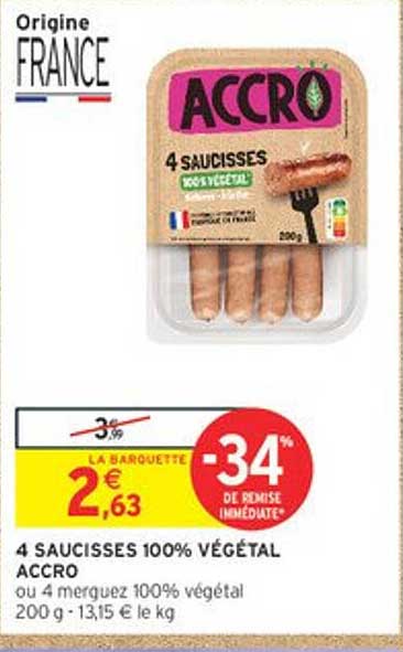 4 SAUCISSES 100% VÉGÉTAL ACCRO