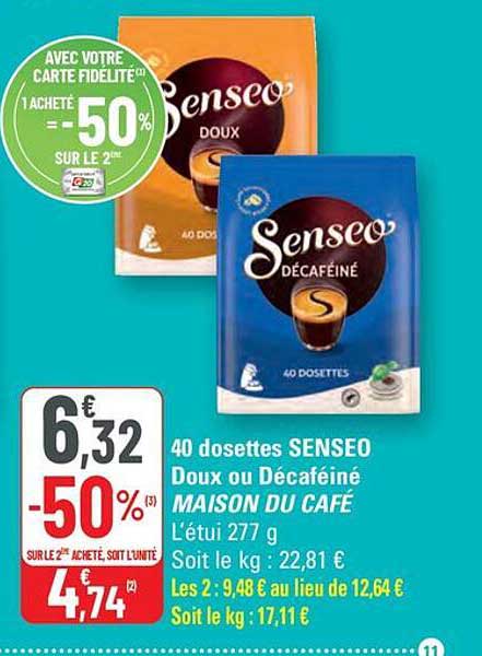 40 dosettes SENSEO Doux ou Décaféiné MAISON DU CAFÉ