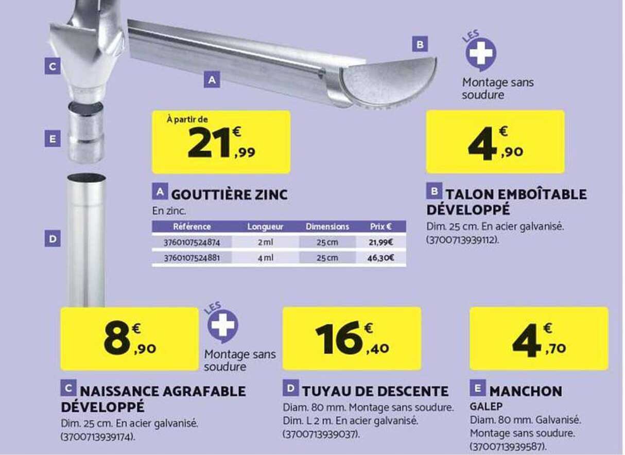 À partir de 21,99 € Gouttière zinc