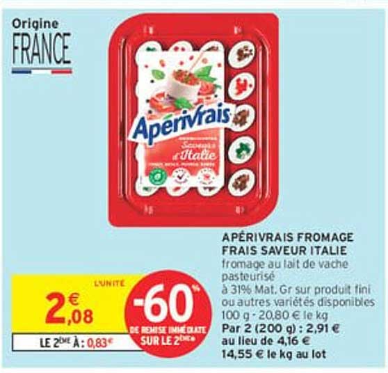 APÉRIVRAIS FROMAGE FRAIS SAVEUR ITALIE
