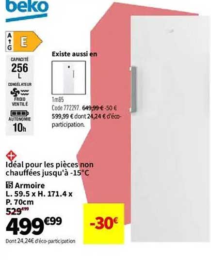 Armoire Beko - Idéal pour les pièces non chauffées jusqu'à -15°C