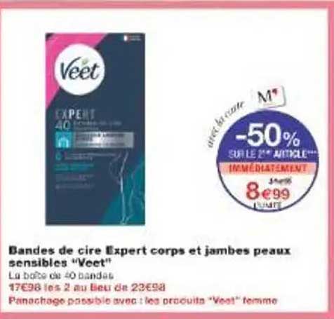 Bandes de cire Expert corps et jambes peaux sensibles “Veet”