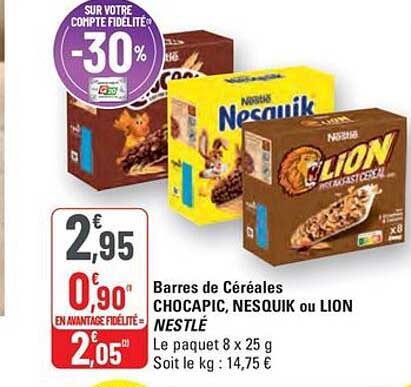 Barres de Céréales CHOCAPIC, NESQUIK ou LION NESTLÉ