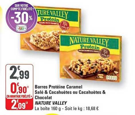 Barres Protéine Caramel Salé & Cacahuètes ou Cacahuètes & Chocolat