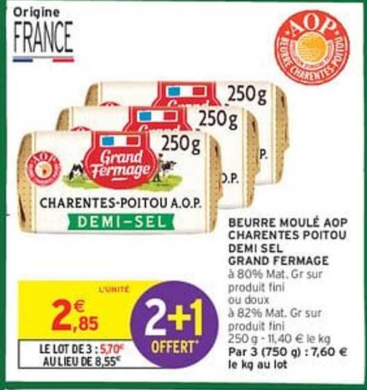 BEURRE MOULÉ AOP CHARENTES POITOU DEMI SEL GRAND FERMAGE
