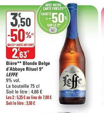 Bière** Blonde Belge d’Abbaye Rituel 9° LEFFE