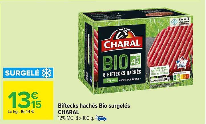 Biftecks hachés Bio surgelés CHARAL