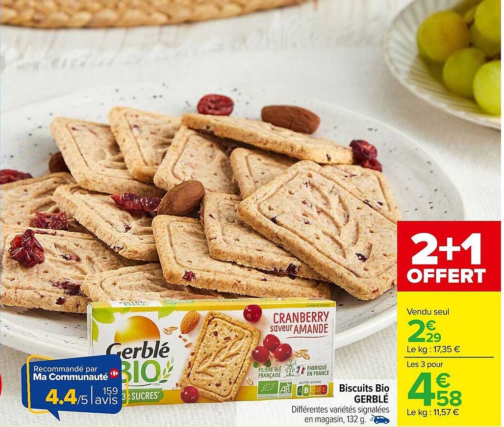 Biscuits Bio GERBLÉ Cranberry saveur Amande