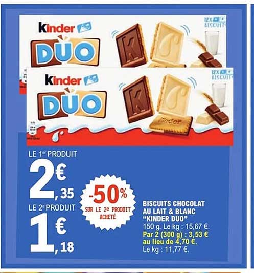 Biscuits chocolat au lait & blanc "KINDER DUO"