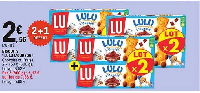 BISCUITS "LULU L'OURSON" Chocolat ou Fraise