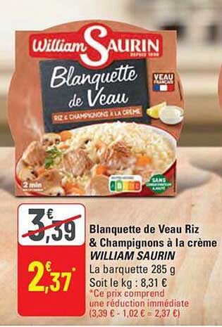 Blanquette de Veau Riz & Champignons à la crème