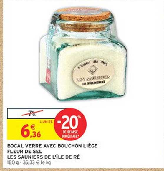 BOCAL VERRE AVEC BOUCHON LIÈGE FLEUR DE SEL LES SAUNIERS DE L'ÎLE DE RÉ
