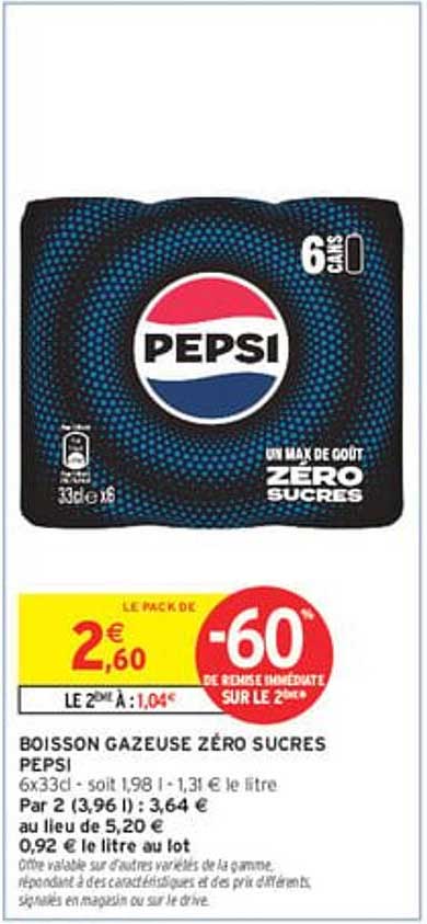 BOISSON GAZEUSE ZÉRO SUCRES PEPSI