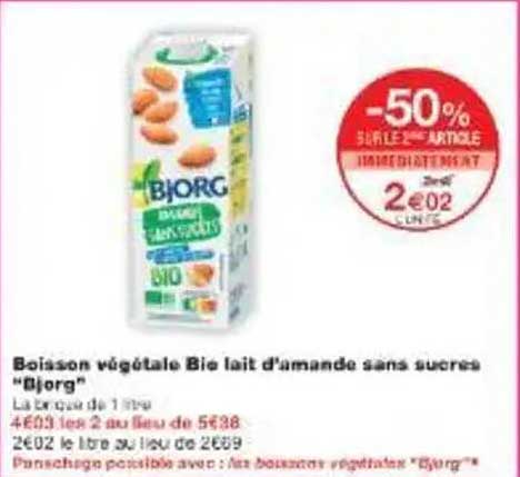 Boisson végétale Bio lait d’amande sans sucres "Bjorg"