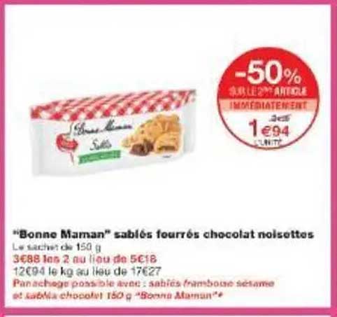 "Bonne Maman" sablés fourrés chocolat noisettes