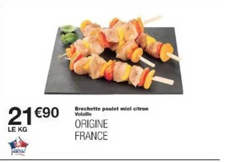 Brochette poulet miel citron
