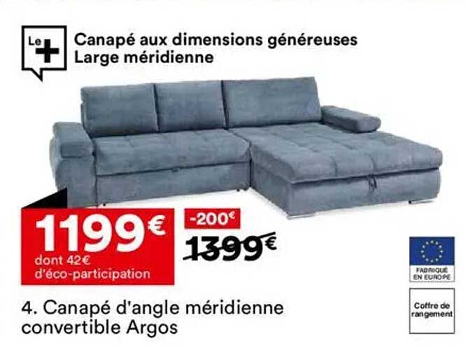 Canapé aux dimensions généreuses Large méridienne