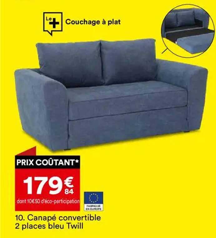 Canapé convertible 2 places bleu Twill