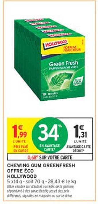 Chewing Gum Greenfresh Offre Éco Hollywood