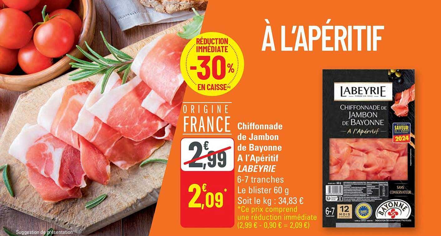 Chiffonnade de Jambon de Bayonne A l'Apéritif LABEYRIE