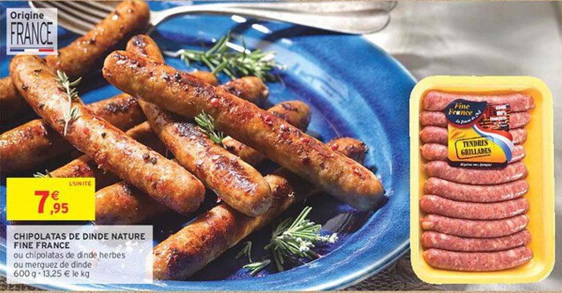 CHIPOLATAS DE DINDE NATURE FINE FRANCE