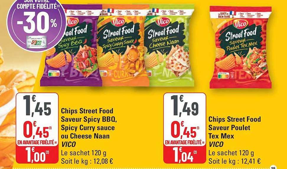 Chips Street Food Saveur Spicy BBQ, Spicy Curry sauce ou Cheese Naan