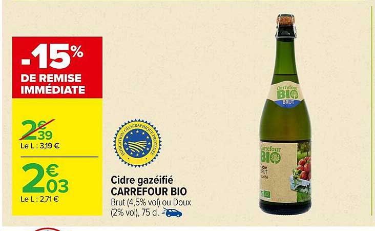 Cidre gazéifié CARREFOUR BIO