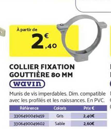 COLLIER FIXATION GOUTTIÈRE 80 MM