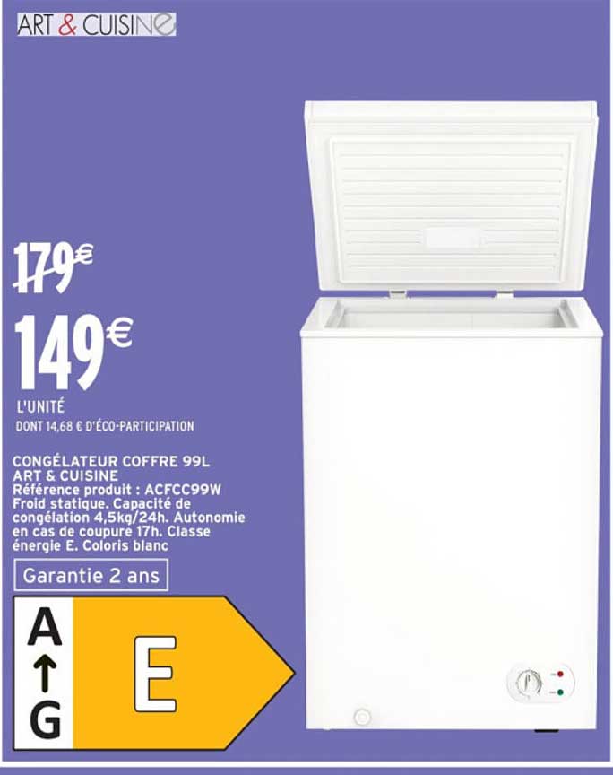 CONGÉLATEUR COFFRE 99L ART & CUISINE