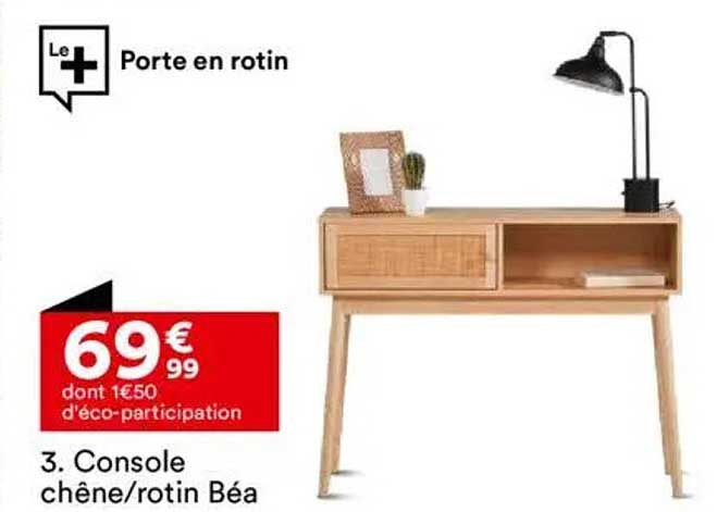 Console chêne/rotin Béa